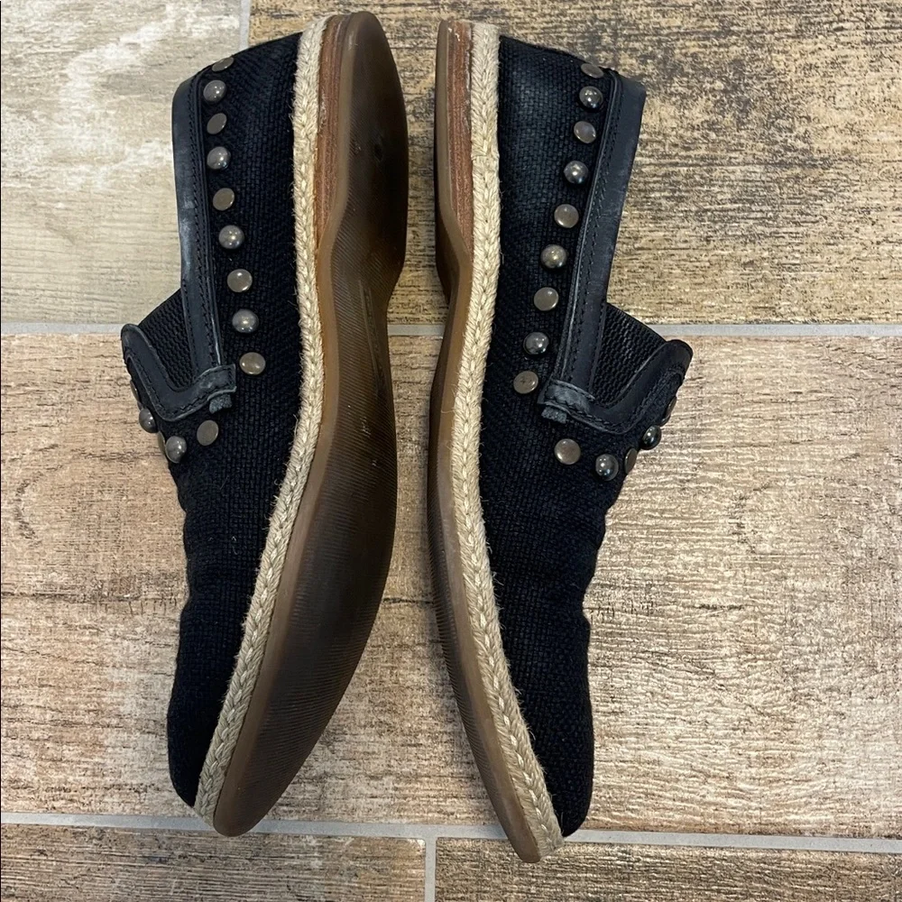 Dolce & Gabbana Mens Black Canvas Raffia Studded Loafers Size 10